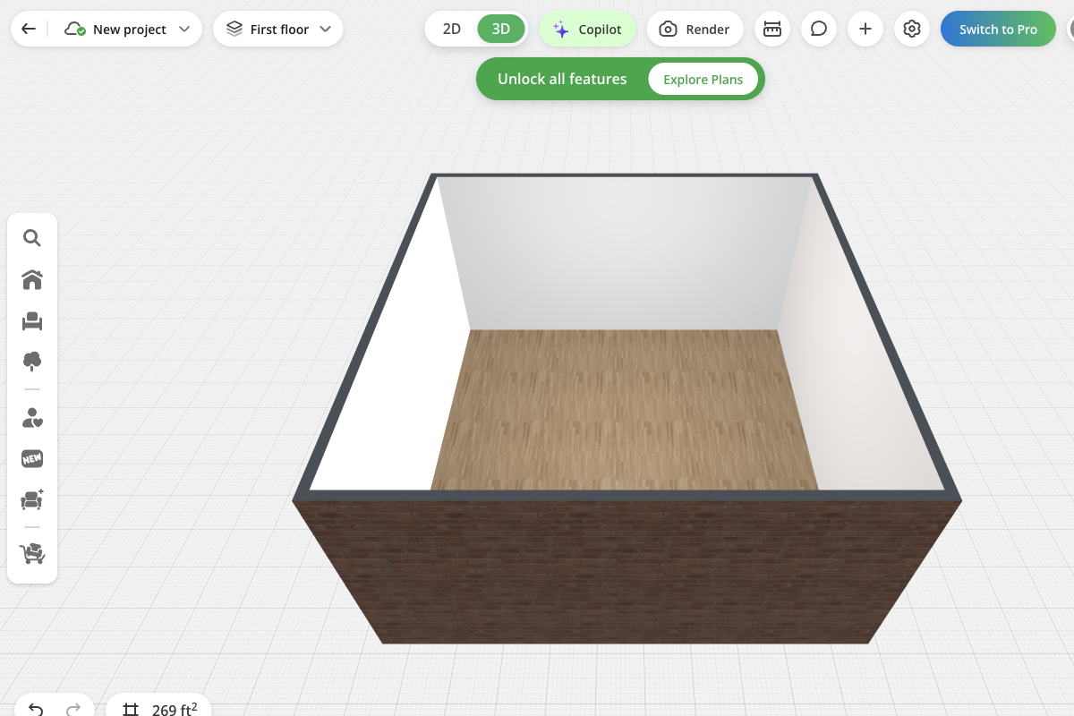 Default test room shown as a 3D model view for input-planning illustration