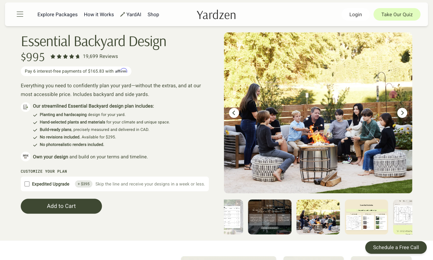 Yardzen Essential Backyard price, CAD deliverable and exclusions