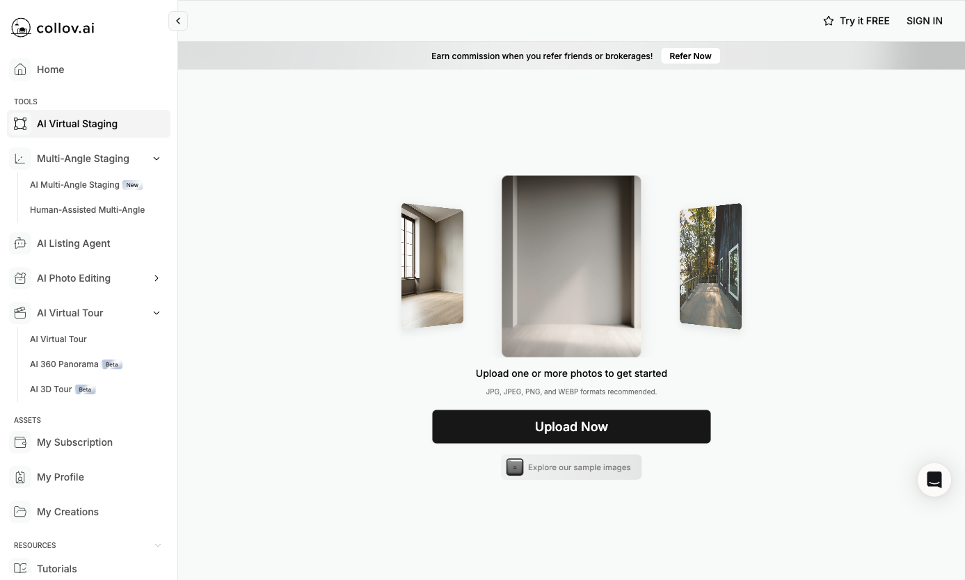 Collov AI Virtual Staging upload workspace