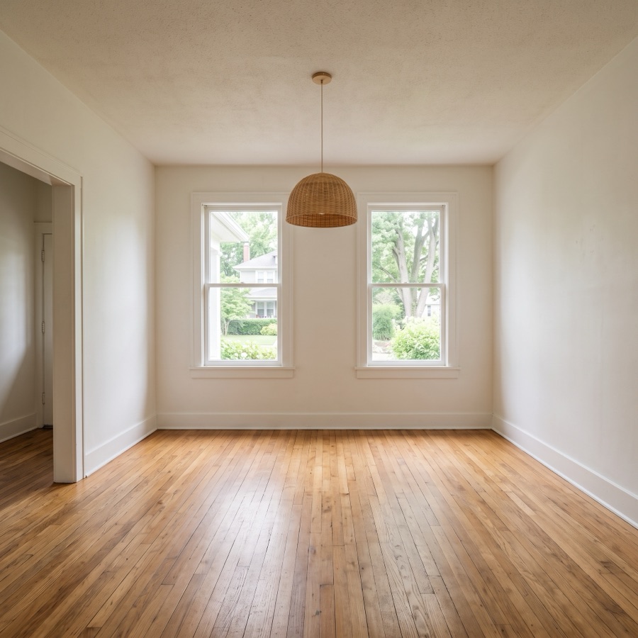 Authorized vacant-room input with two windows and a left doorway